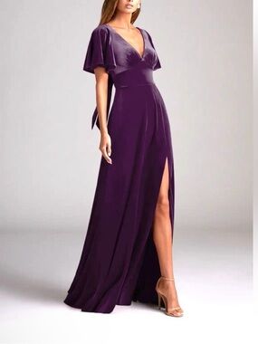 Azazie Kimber Grape Aline Velvet Dress Plus Size 24 New